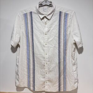 ROWM Button Down White Blue Big & Tall Short Sleeve Striped Hemp Outsider 2XB